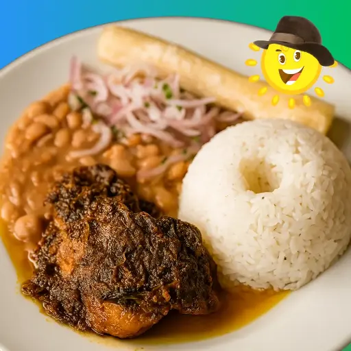 PATO GUISADO CON ARROZ Y FREJOL
